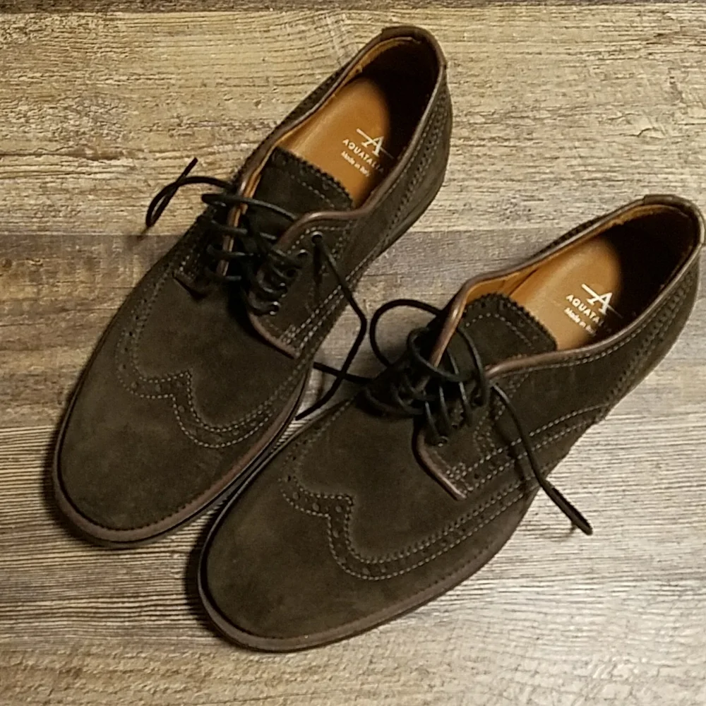 Aquatalia Olive Green Suede Wingtip Oxfords
